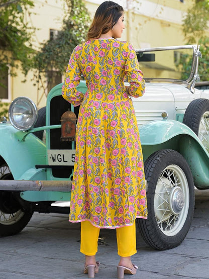 Dhiyona KL Yellow Printed Kurta Pant with Dupatta