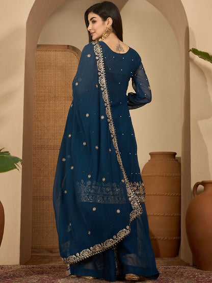 Dhiyona SN Women Ethnic Motifs Embroidered Regular Kurta with Sharara & With Dupatta