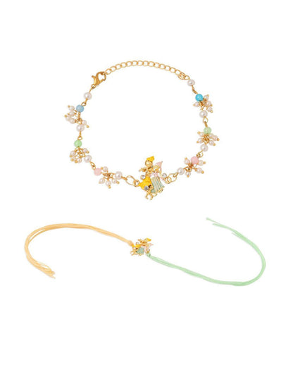 Dhiyona Unisex Set Of 2 Multicolor Gold-Toned Radha Krishna Beaded Bhaiya Bhabhi Rakhi