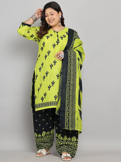 Dhiyona KL Women Plus Size Floral Printed Kurti with Palazzos & Dupatta