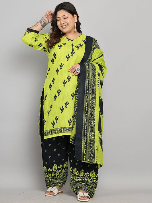 Dhiyona KL Women Plus Size Floral Printed Kurti with Palazzos & Dupatta