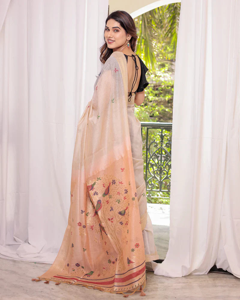 Dhiyona GR Women's Peach Muga Cotton Woven Saree