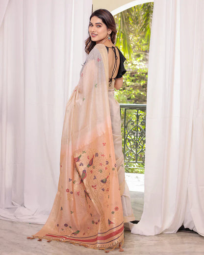 Dhiyona GR Women's Peach Muga Cotton Woven Saree