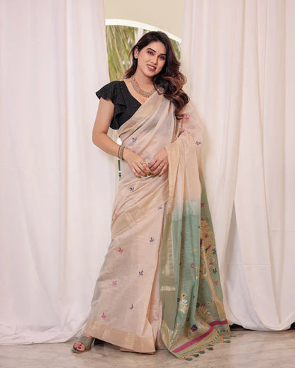 Dhiyona GR Women's Rama Muga Cotton Woven Saree