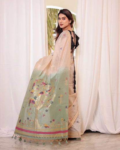 Dhiyona GR Women's Rama Muga Cotton Woven Saree