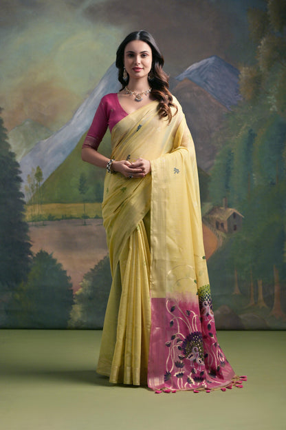 Dhiyona GR Women's Yellow Woven Muga Silk Saree