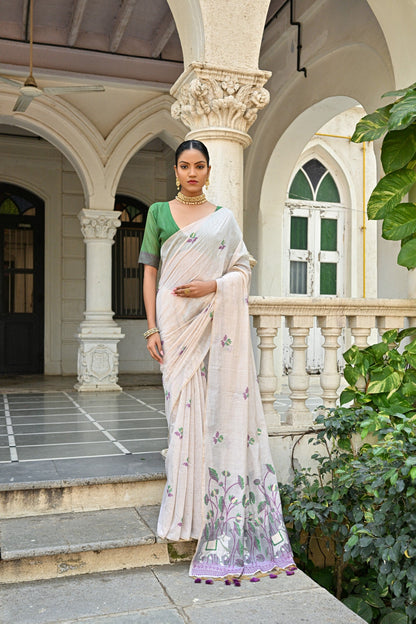 Dhiyona GR Women's Pranshi Wine Pichwai Muga Cotton Saree