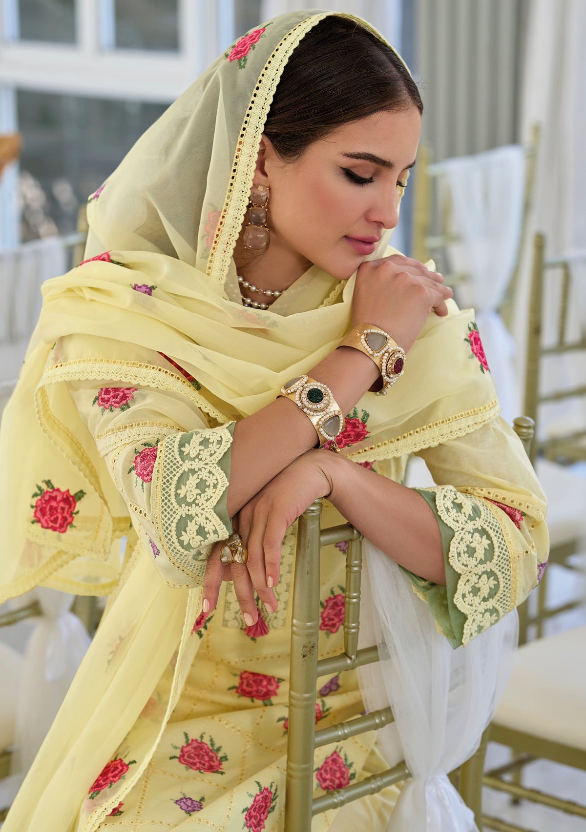 Sargam Lime Embroidery Cotton Suit Set