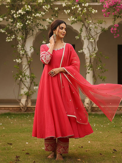 Dhiyona KL Ethnic Motifs Embroidered Regular Thread Work Kurta with Palazzos & Dupatta