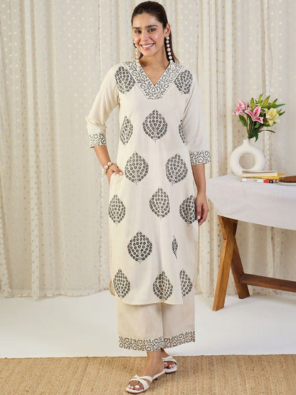 Dhiyona IE Printed Pure Cotton Tunic With Trousers Co-Ords