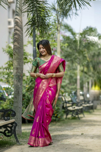 Women Krishna Pink Saree With Unstiched Blouse