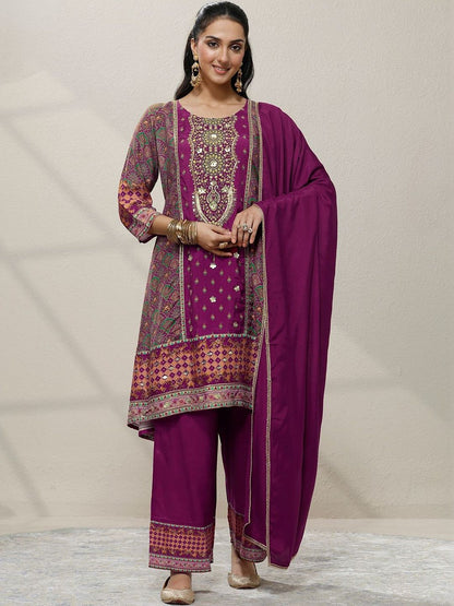Dhiyona LL Women Ethnic Motifs Printed Regular Sequinned Kurta with Palazzos & With Dupatta