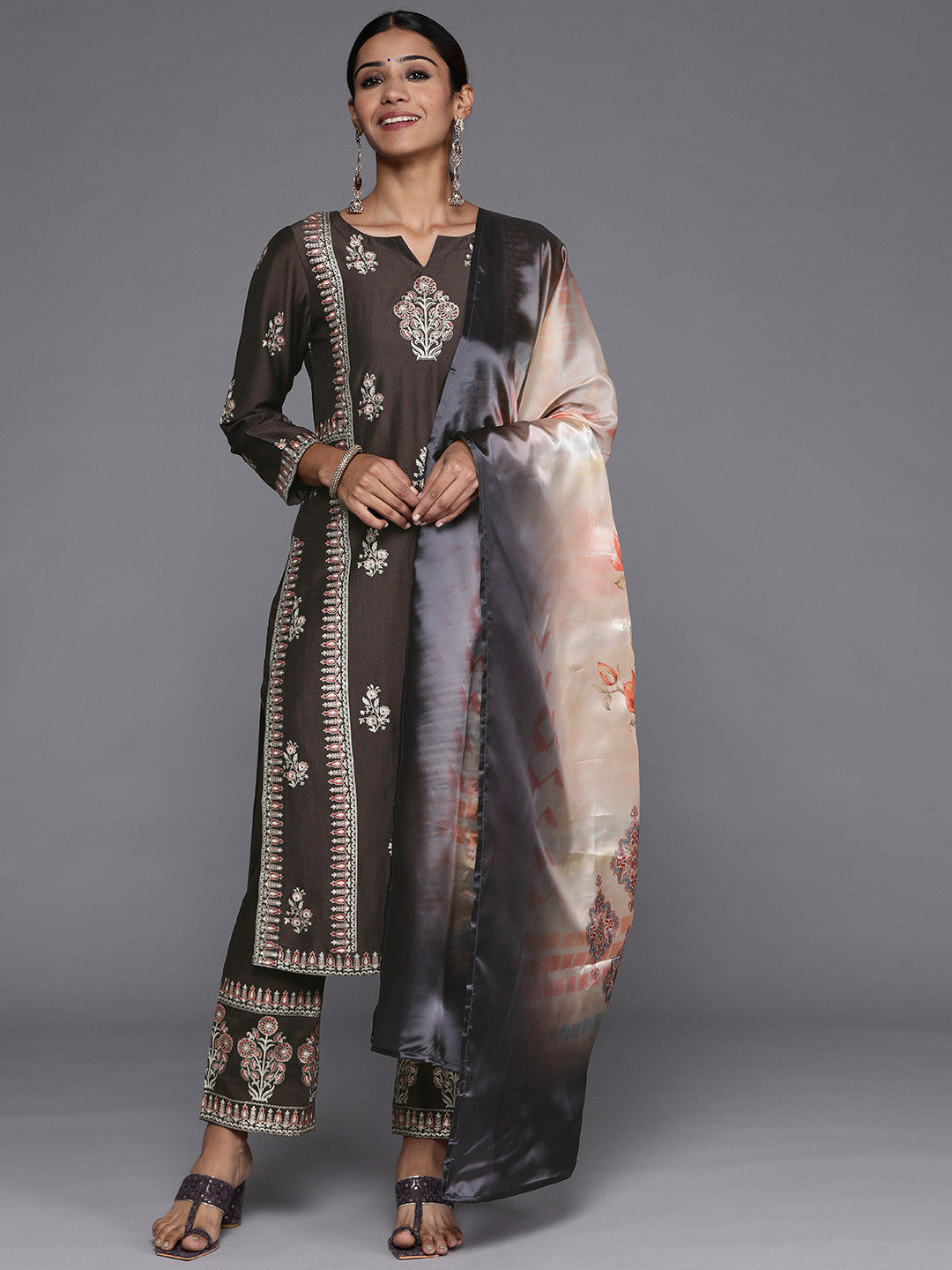 Women Ethnic Motifs Embroidered Regular Thread Work Kurta with Trousers & With Dupatta