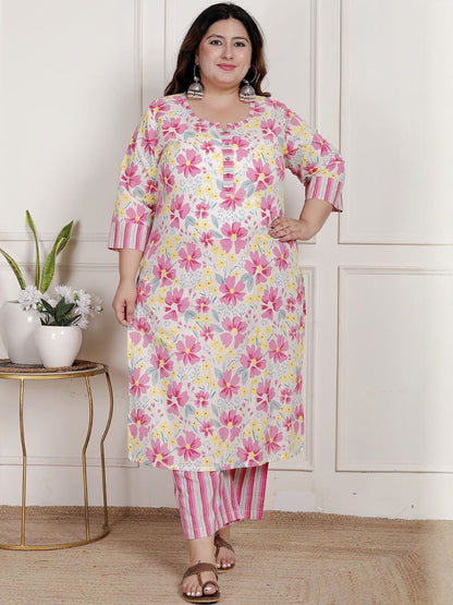 Dhiyona KL Women Floral Printed Cotton Kurta & Trousers With Dupatta