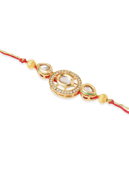 Dhiyona Set Of 2 Gold Toned Kundan Bhaiya Bhabhi Rakhi With Roli Chawal Chandan Mishri