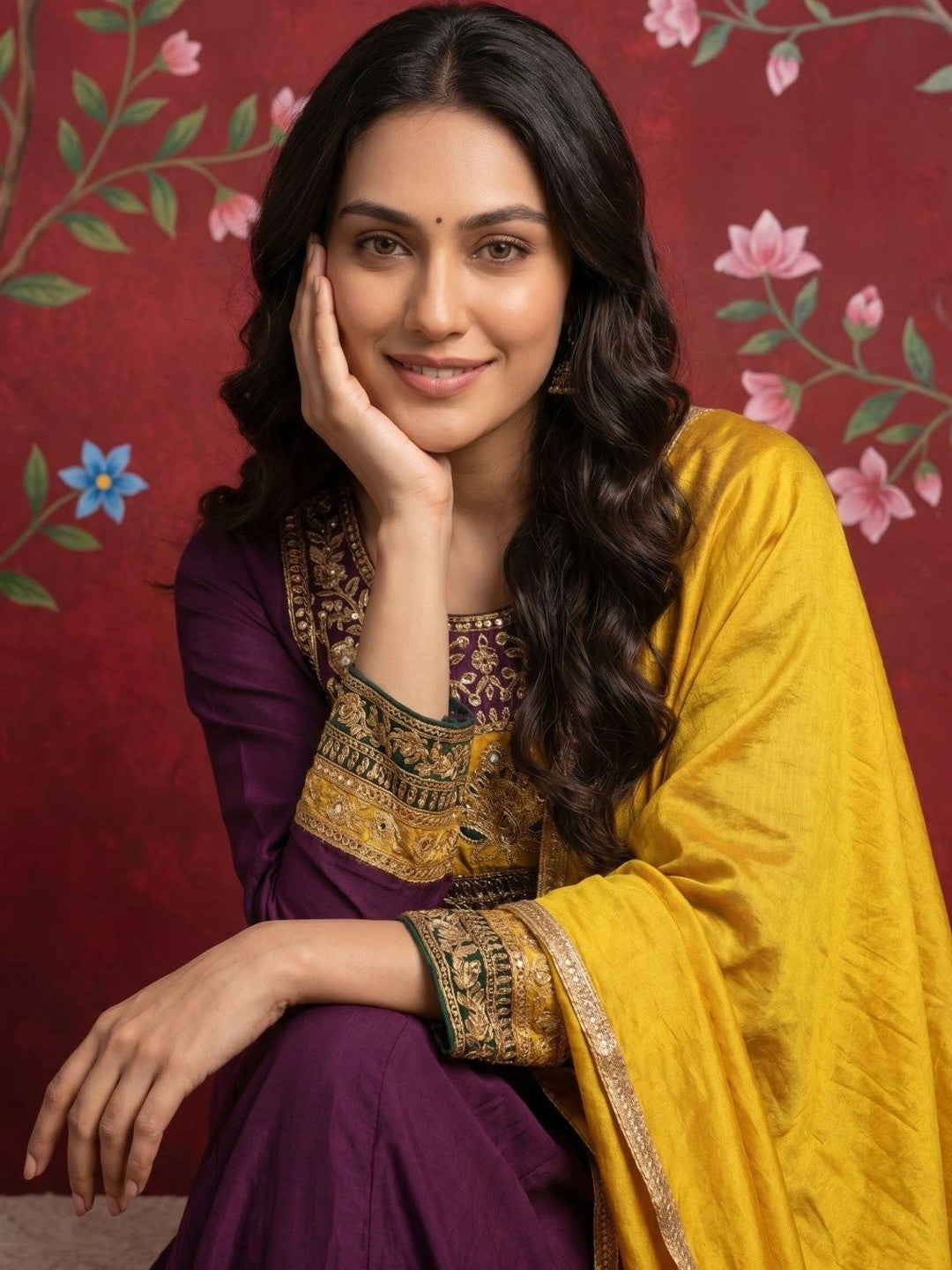 Women Ethnic Motifs Embroidered Regular Kurta with Trousers & With Dupatta
