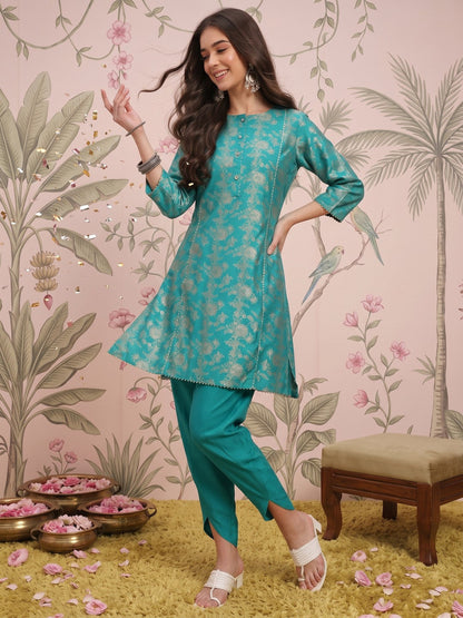 Foil Floral Printed Regular Kurta with Dhoti Pants
