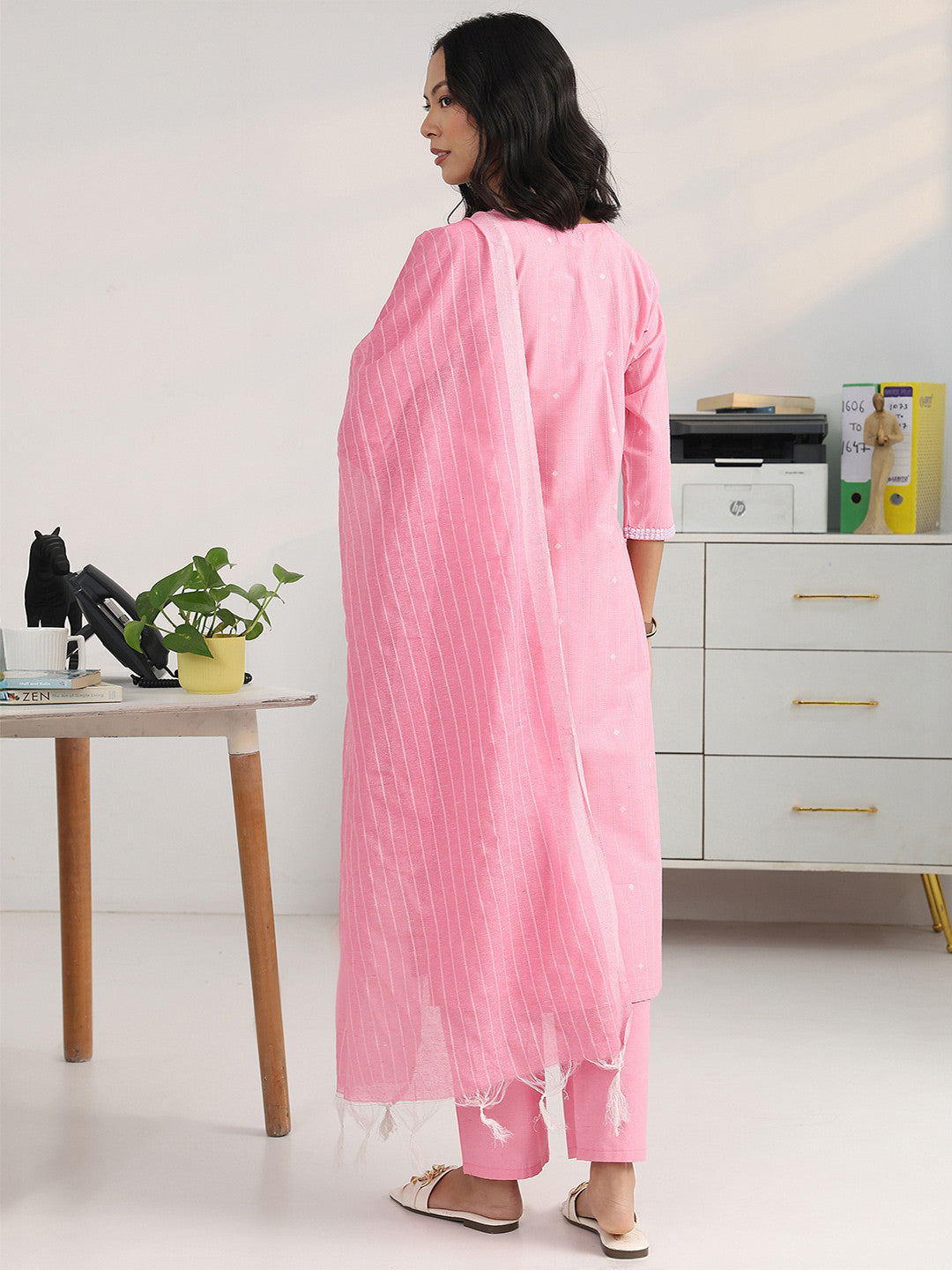 Women Ethnic Motifs Printed Regular Cotton Blend Kurta with Trousers & With Dupatta