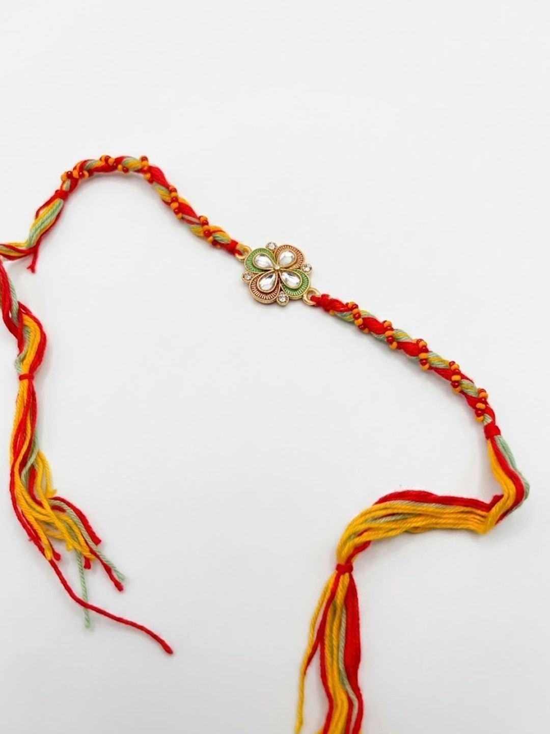 Dhiyona Traditional Artificial Stones Thread Rakhi With Roli Chawal Chandan Mishri