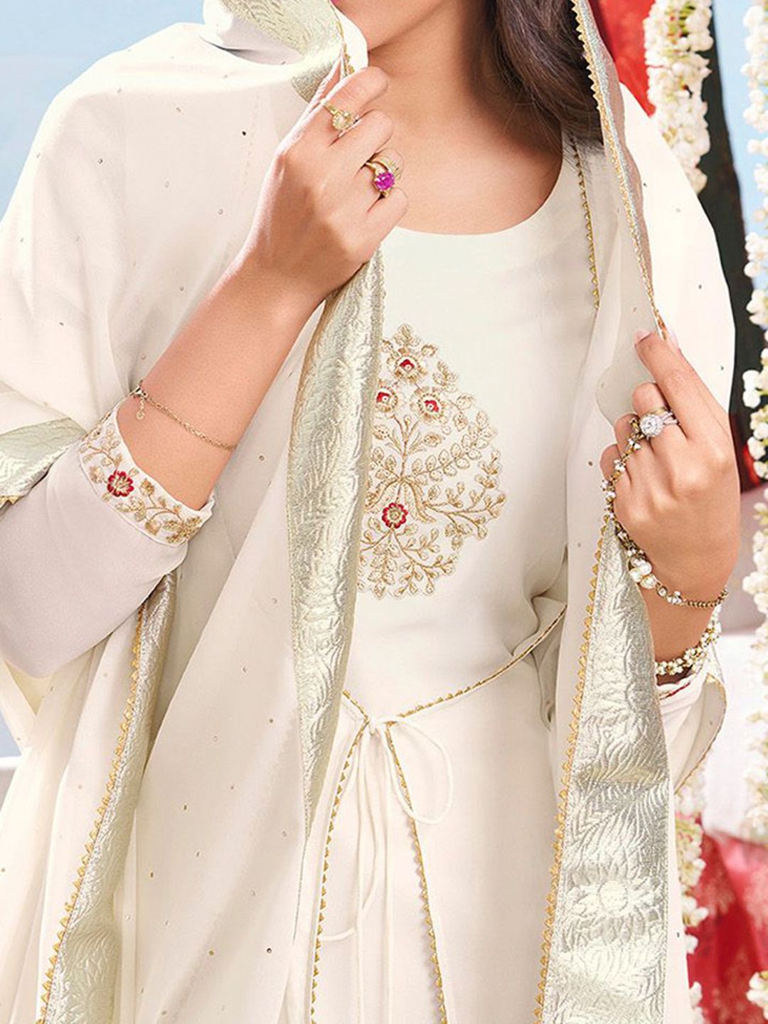 Dhiyona IN Women Ethnic Motifs Embroidered Kurta with Palazzo & Dupatta