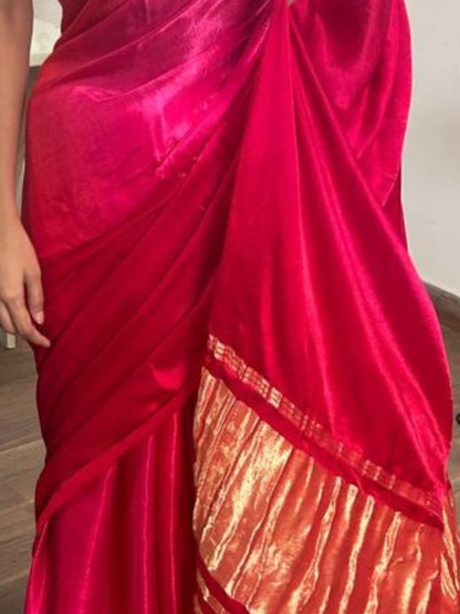 Dhiyona ST Gajji Silk Red Pink Ombre Saree with Self Blouse Fabric
