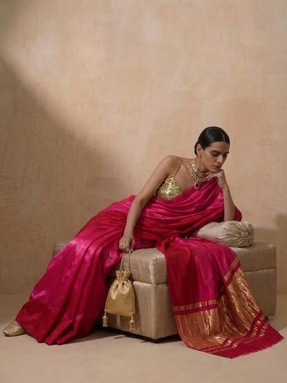Dhiyona ST Gajji Silk Red Pink Ombre Saree with Self Blouse Fabric