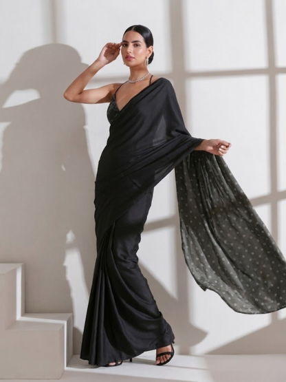Dhiyona ST Black Surprise Saree with Silver and Black Blouse Fabric