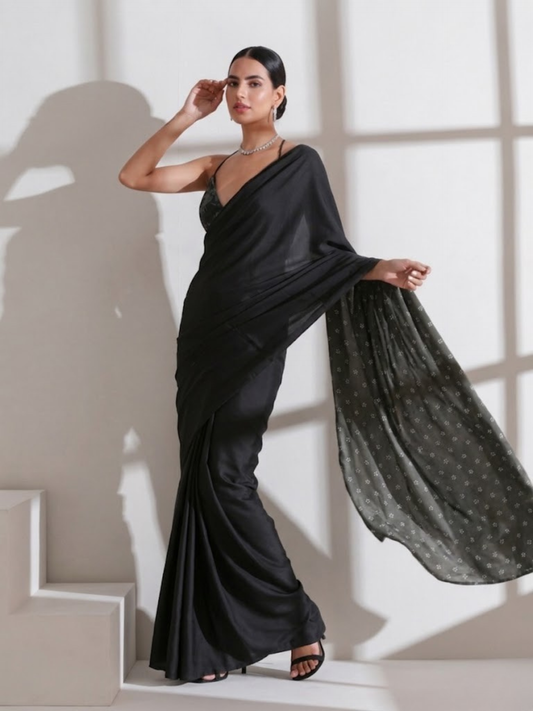 Dhiyona ST Black Surprise Saree with Silver and Black Blouse Fabric