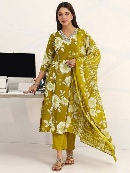 Women Floral Printed Regular Kurta with Trousers & With Dupatta