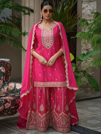 Dhiyona HOP Women Ethnic Motifs Embroidered Kurta with Sharara & Dupatta