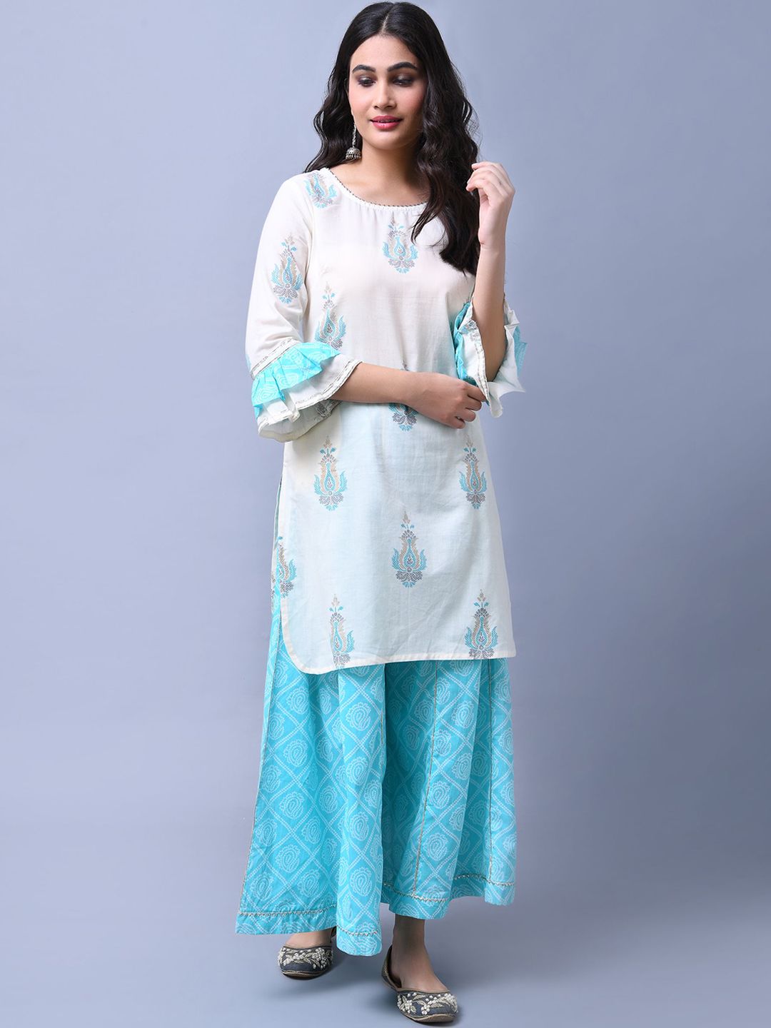 Dhiyona AN Ethnic Motifs Printed Gotta Patti Regular Straight Kurta With Sharara