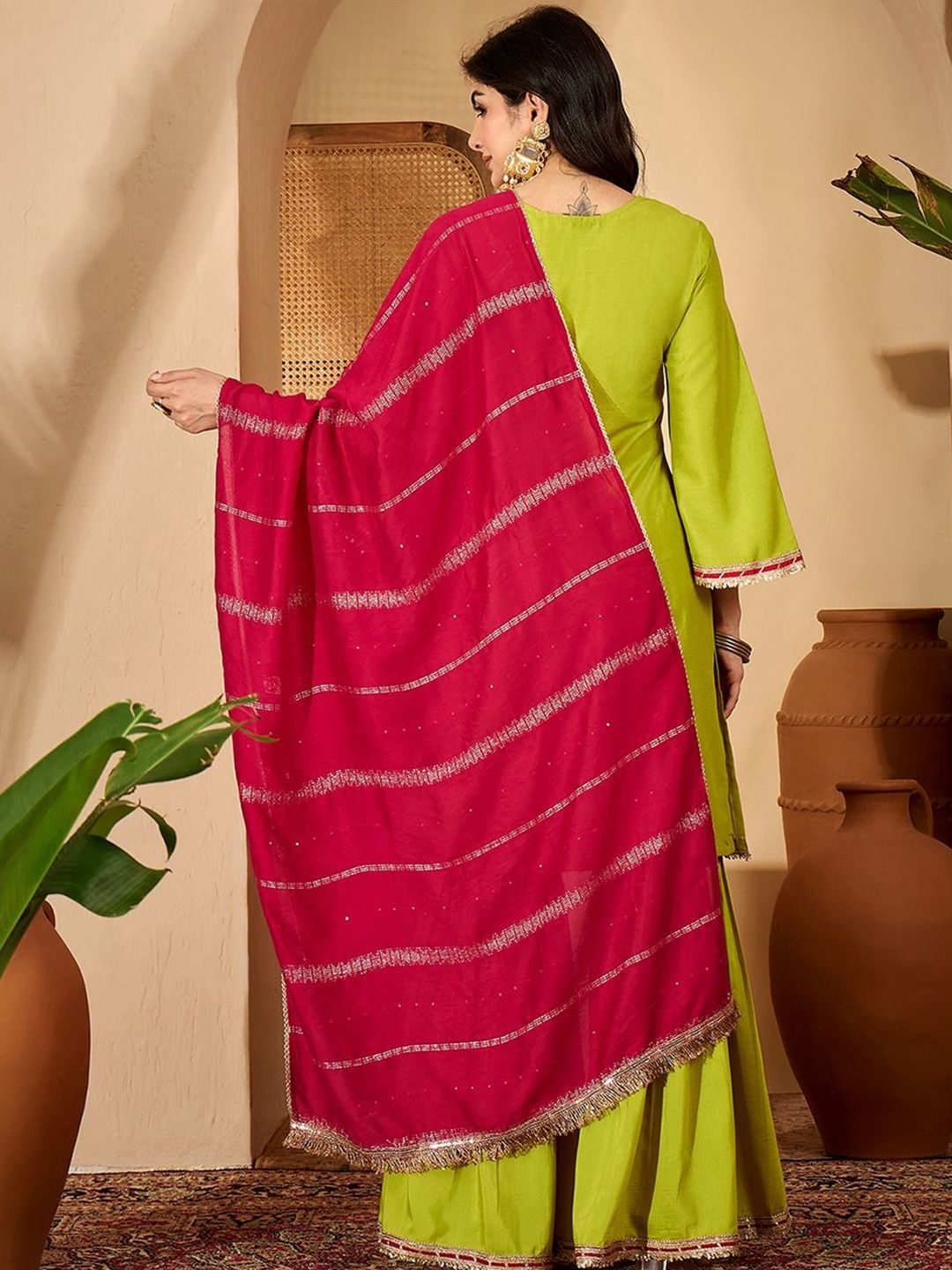 Dhiyona SN Floral Embroidered Kurta with Palazzos & Dupatta
