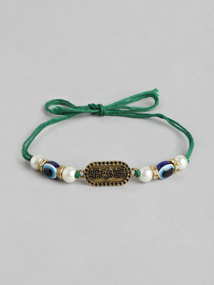 Dhiyona Unisex Set of 2 Beaded Bhai Bhabhi Rakhis With Roli & Chawal