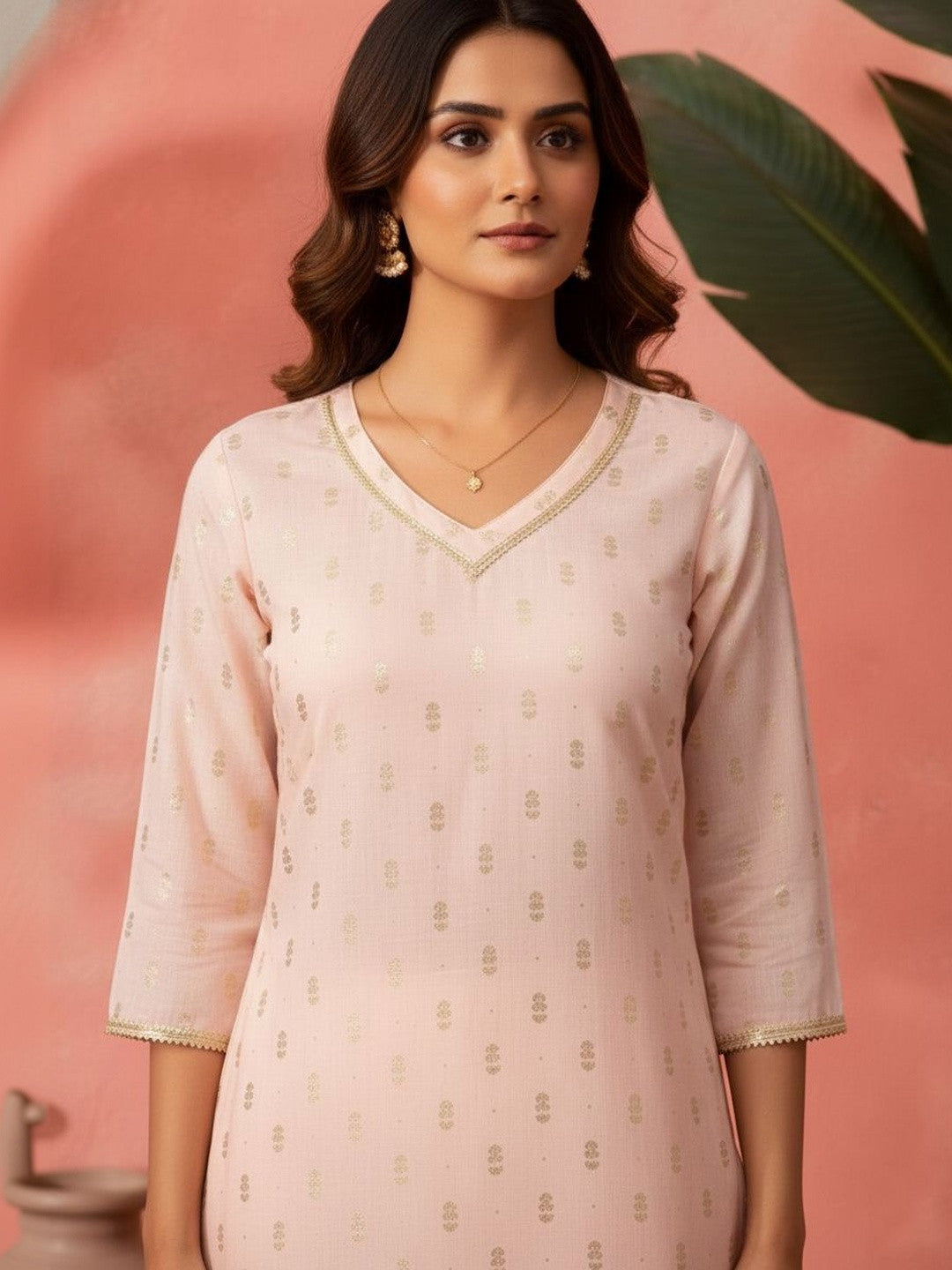 Printed V-Neck Kurta & Trousers