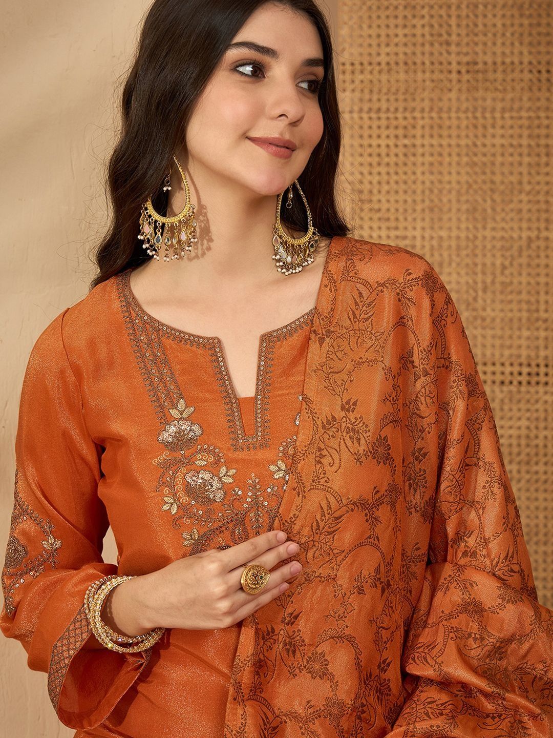 Dhiyona SN Zari Sequence Embroidered Kurta With Palazzo & Dupatta