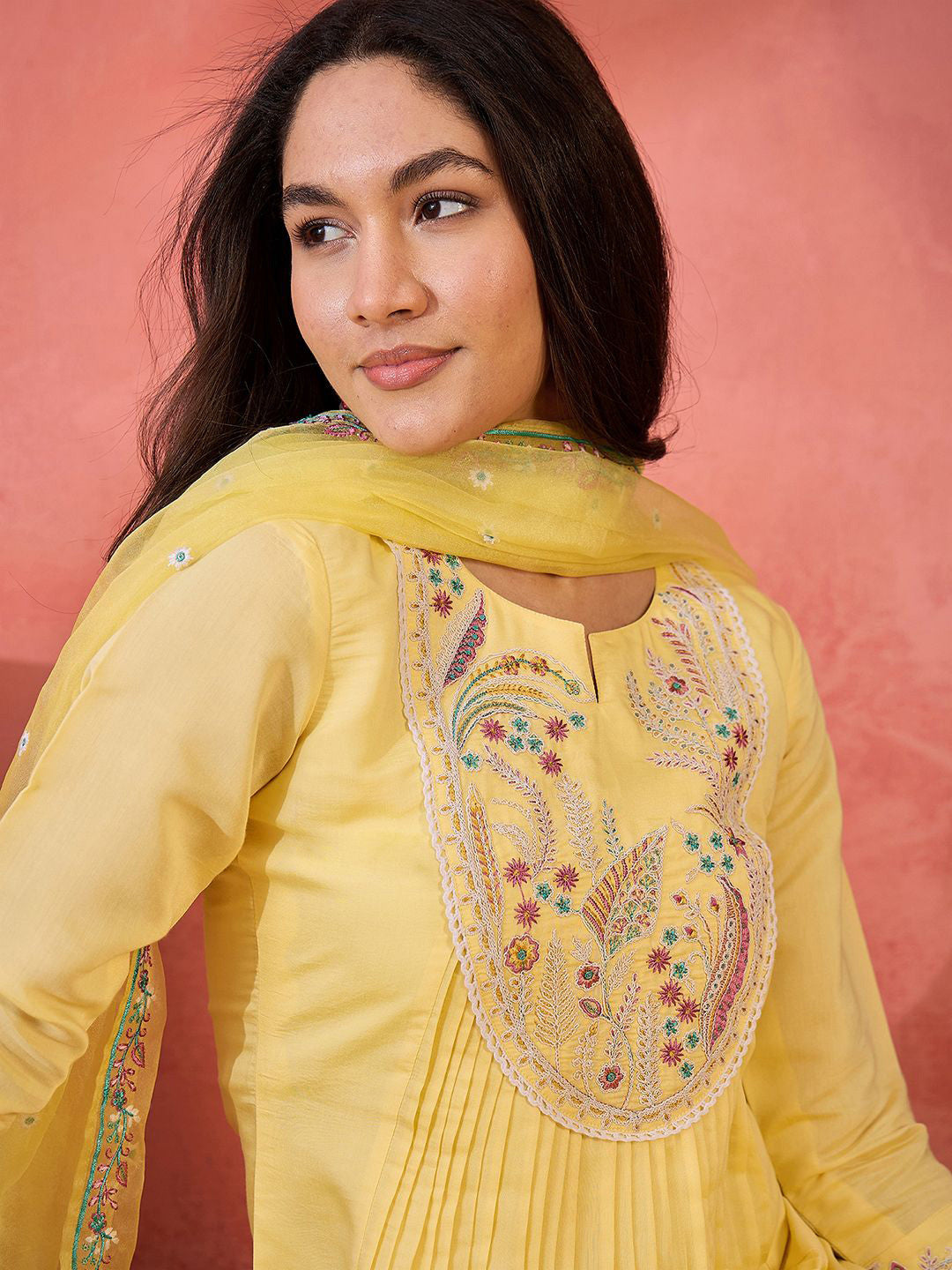 Zari Sequence Embroidered Straight Kurta & Trousers With Dupatta