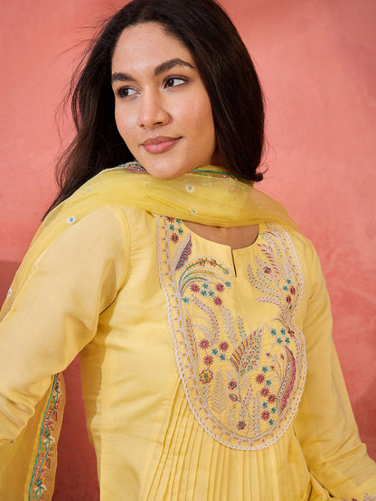 Zari Sequence Embroidered Straight Kurta & Trousers With Dupatta