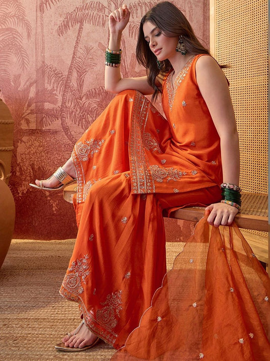 Dhiyona SN Embroidered V-Neck Kurta & Sharara Kurta Set