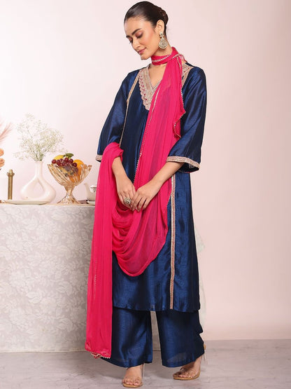 Dhiyona KL Women Ethnic Motifs Embroidered Regular Kurta with Palazzos & With Dupatta