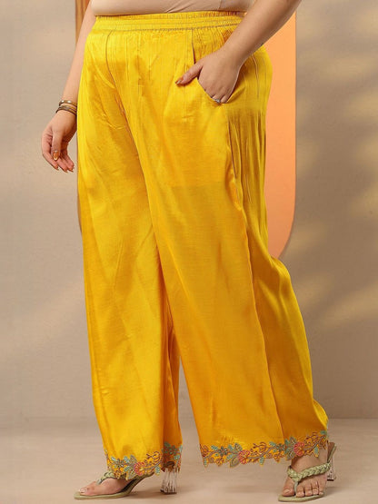 Dhiyona Women's Embroidered Thread Work Plus Size A-Line Kurta With Palazzos & Dupatta
