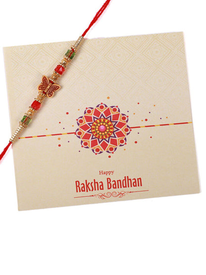 Dhiyona Butterfly Charm Beaded Rakhi Greeting Card & Roli Chawal