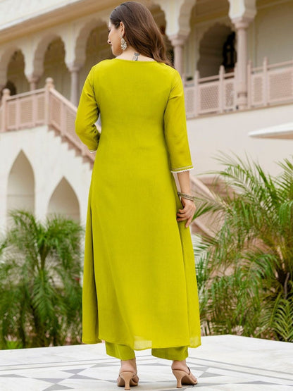 Dhiyona KL Floral Embroidered Empire Sequinned A-Line Kurta With Trousers & Dupatta