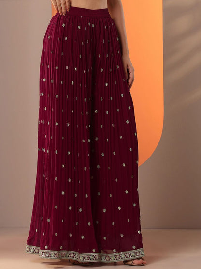 Dhiyona LL Floral Embroidered Scoop Neck Georgette Straight Kurta With Palazzos And Dupatta
