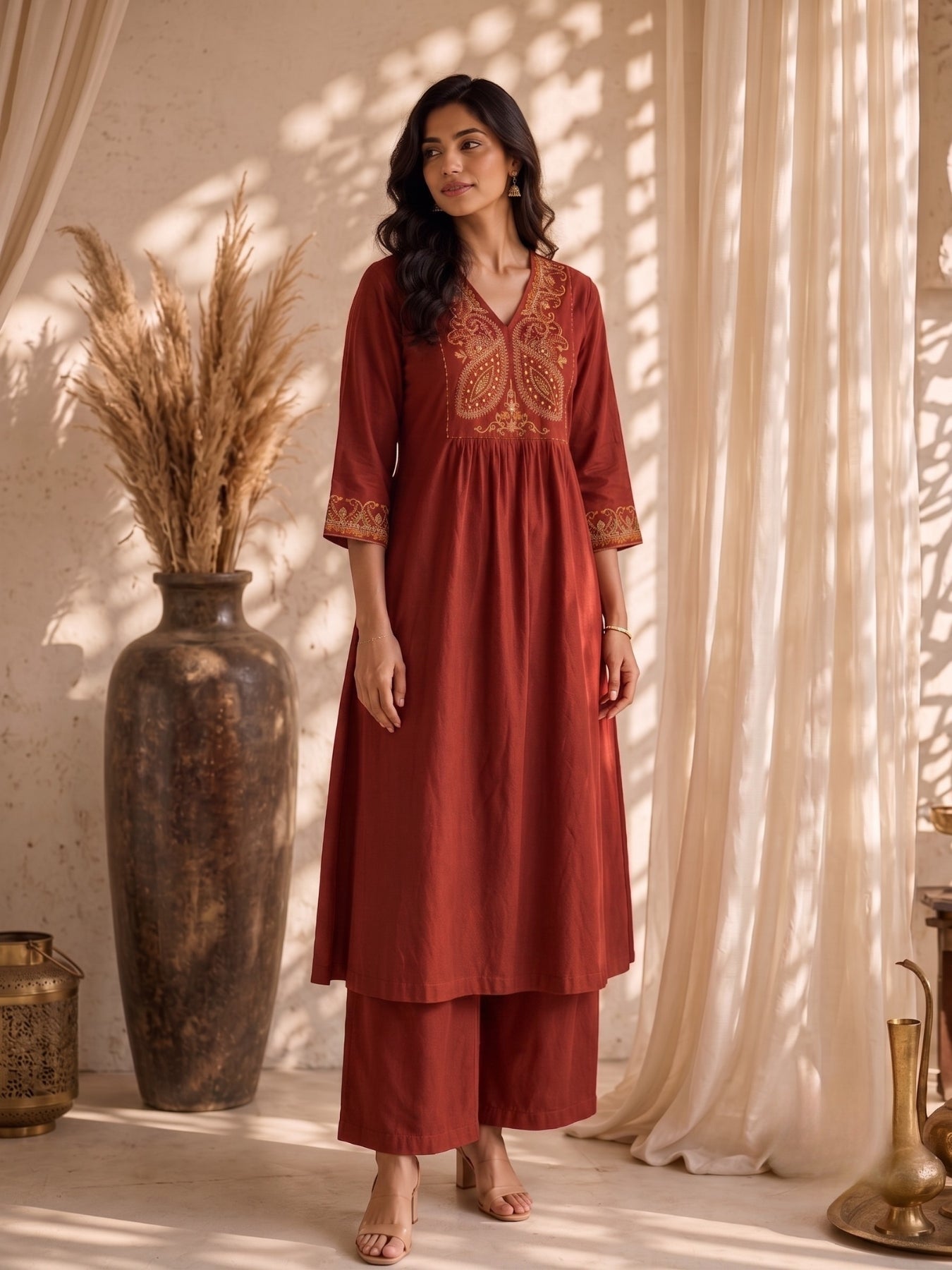 Mishka Ameth Embroidery Cotton Kurta Pant Set
