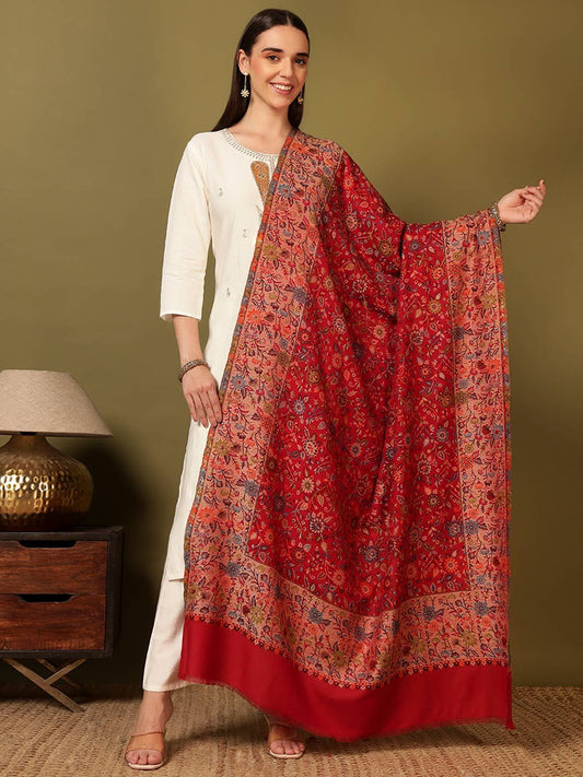 Dhiyona PA Meher Floral Woven Design Kani Woolen Shawl