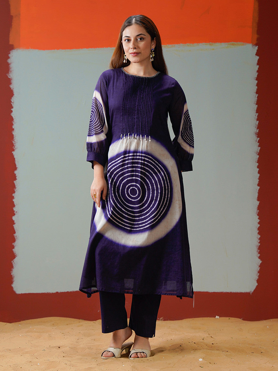 Bandhani Printed Round Neck A-Line Kurta & Trousers