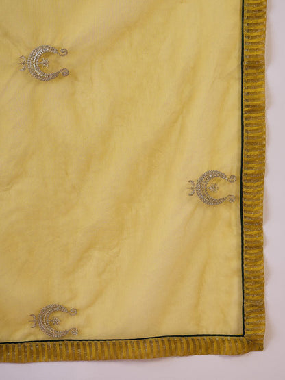 Floral Embroidered Flared Sleeves Zari Straight Kurti With Dhoti Pant & Dupatta