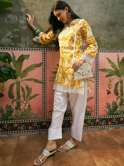 Printed Pure Cotton V-Neck Kurti & Salwar