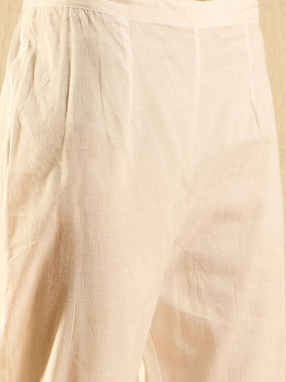 Dhiyona IE White Floral Embroidered Notch Neck Organza Kurta with Trousers & Dupatta