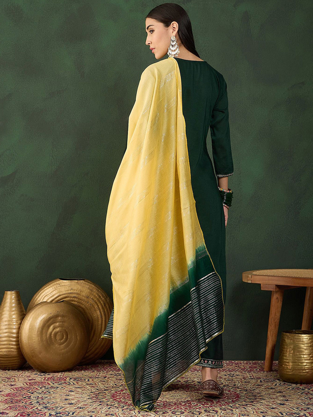 Floral Embroidered Sequinned Straight Kurta With Dupatta